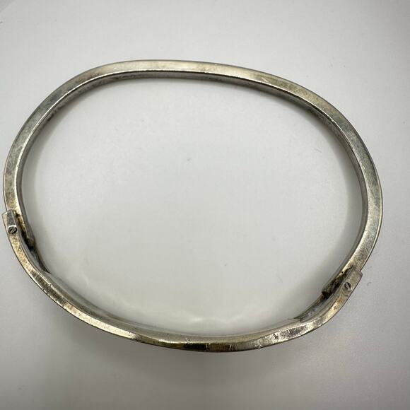 Taxco vintage 925 sterling silver onyx abalone inlay hinged bangle bracelet - Picture 6 of 11